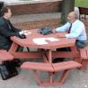 Litchfield County Times reporter Scott Benjamin interviews Cliff in Danbury on Friday, Sept. 8.